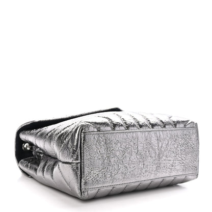 Saint Laurent Metallic Calfskin Y Quilted Monogram Small Loulou Chain Satchel Acciaio 4 of 11