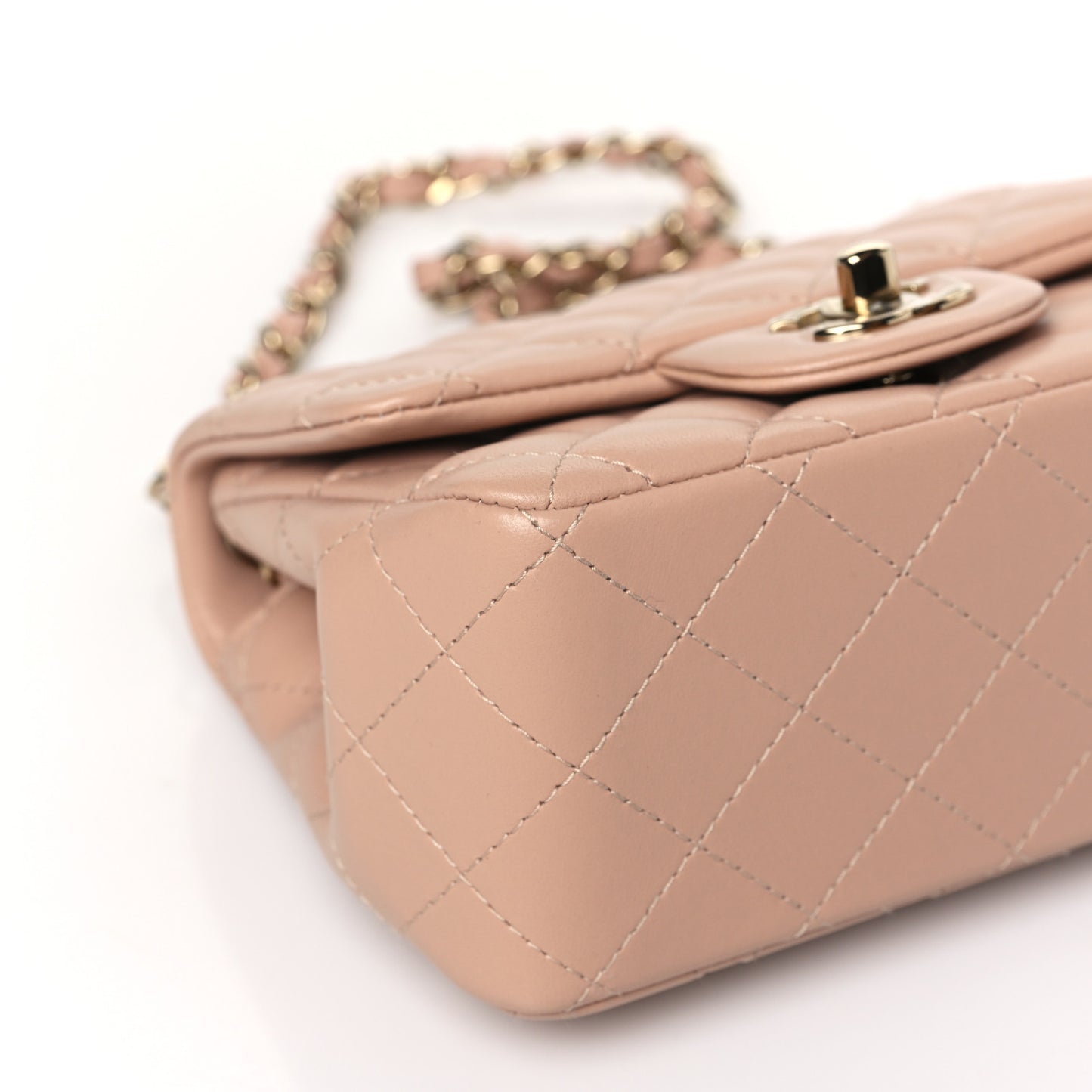 Lambskin Quilted Mini Square Flap Beige