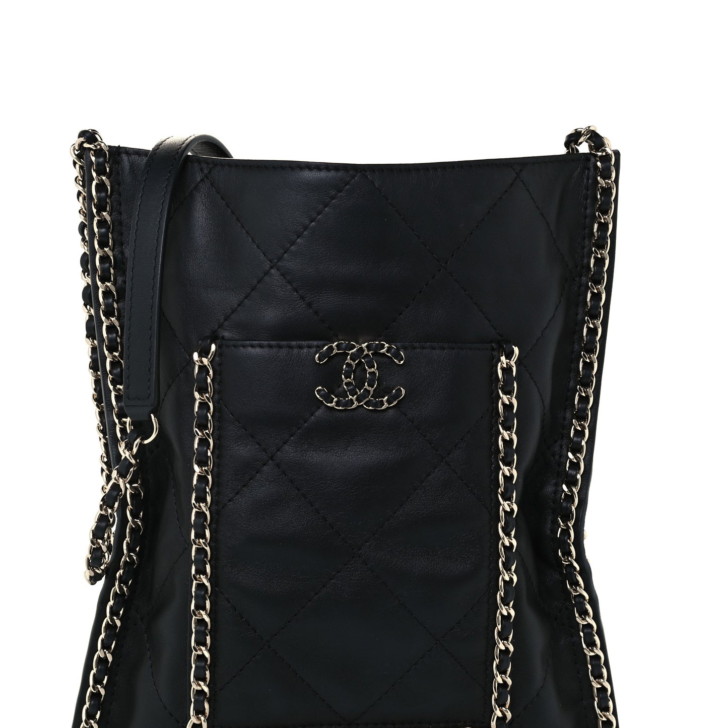 Calfskin Quilted Small Chain Flat Tote Black