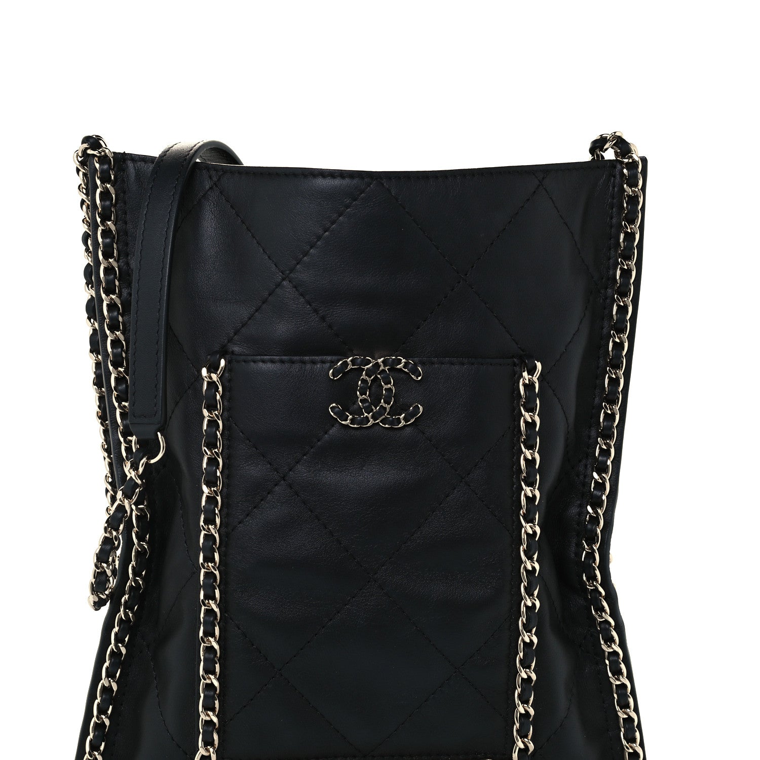 Chanel Calfskin Quilted Small Chain Flat Tote Black 7 of 9