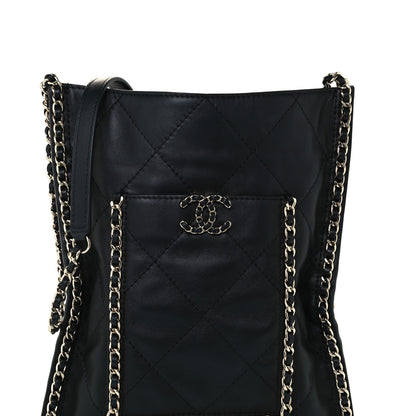 Chanel Calfskin Quilted Small Chain Flat Tote Black 7 of 9