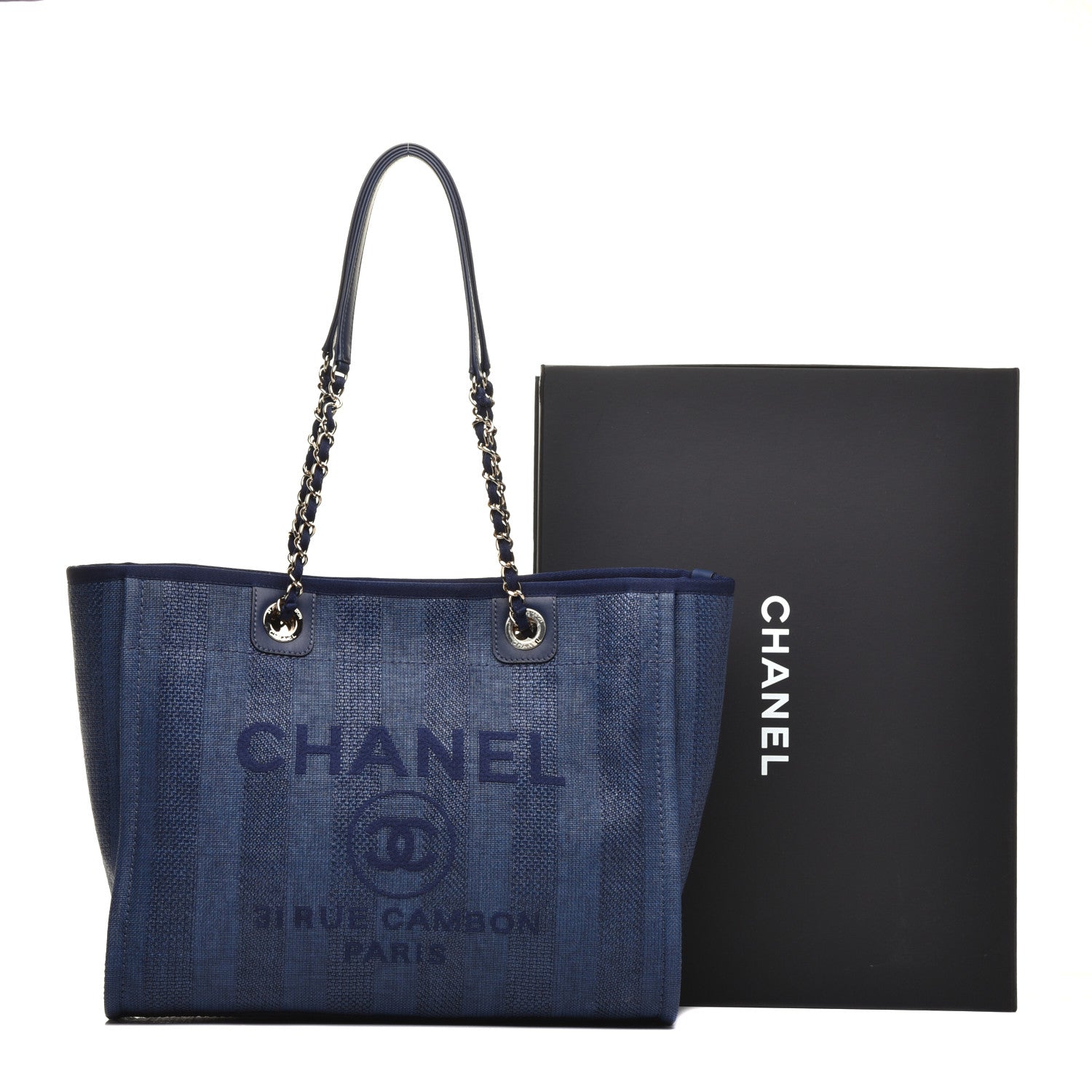 Chanel Mixed Fibers Striped Small Deauville Tote Navy Blue 10 of 10