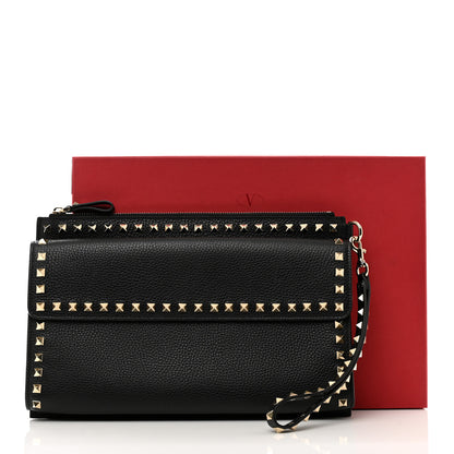 Valentino Garavani Pebbled Calfskin Large Rockstud Wristlet Clutch Black 7 of 7