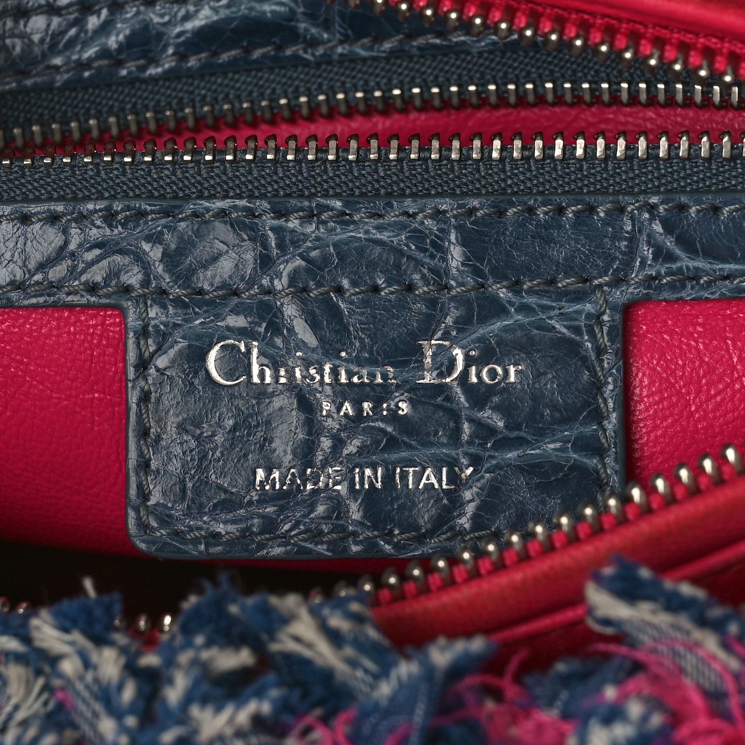 Christian Dior Tweed Crocodile Fringe Medium Lady Dior Multicolor 6 of 8