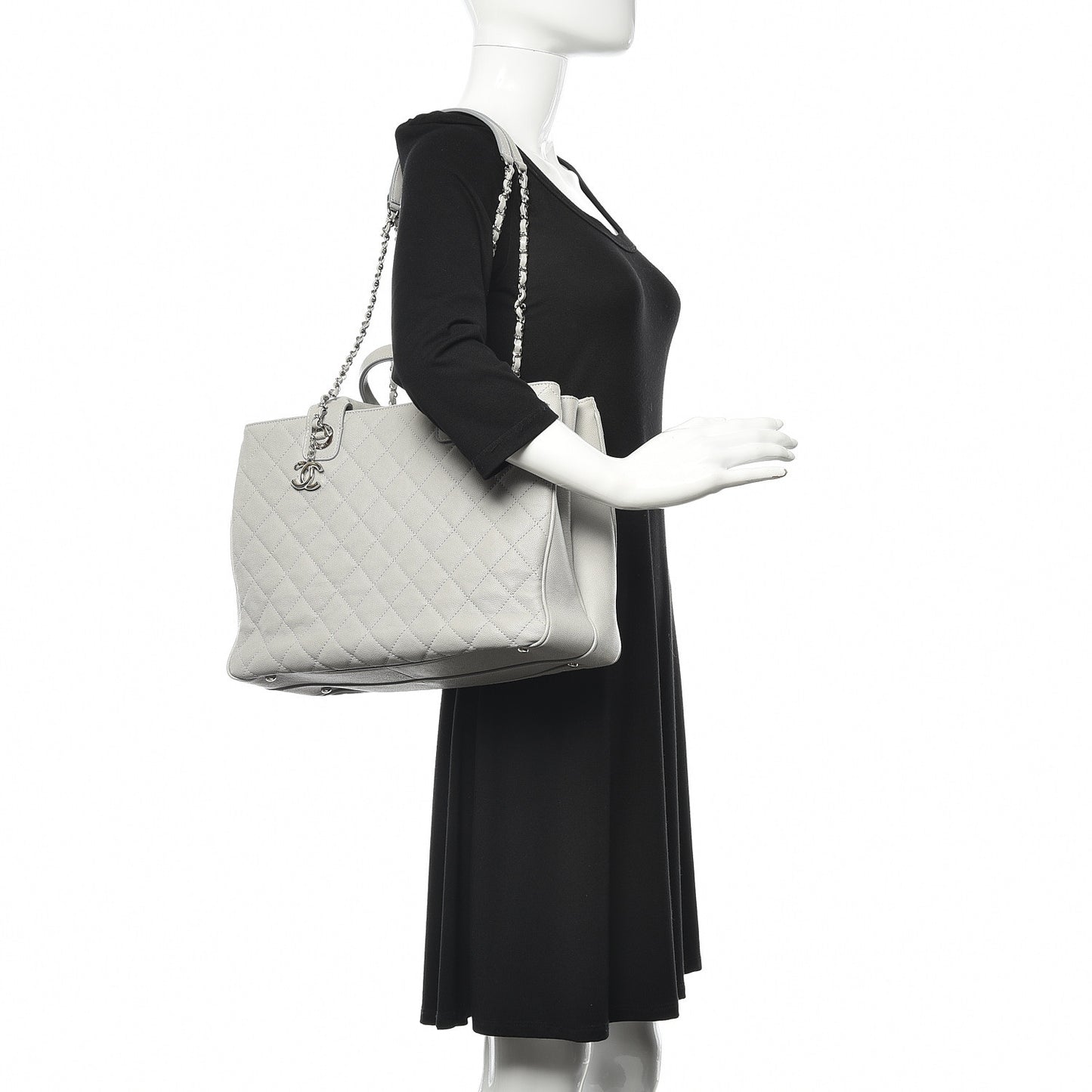 Caviar Quilted Large Urban Companion Top Handle Shopping Tote Grey