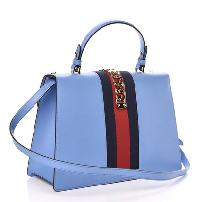 Gucci Calfskin Embroidered Medium Sylvie Top Handle Bag Clear Sky Blue 3 of 10
