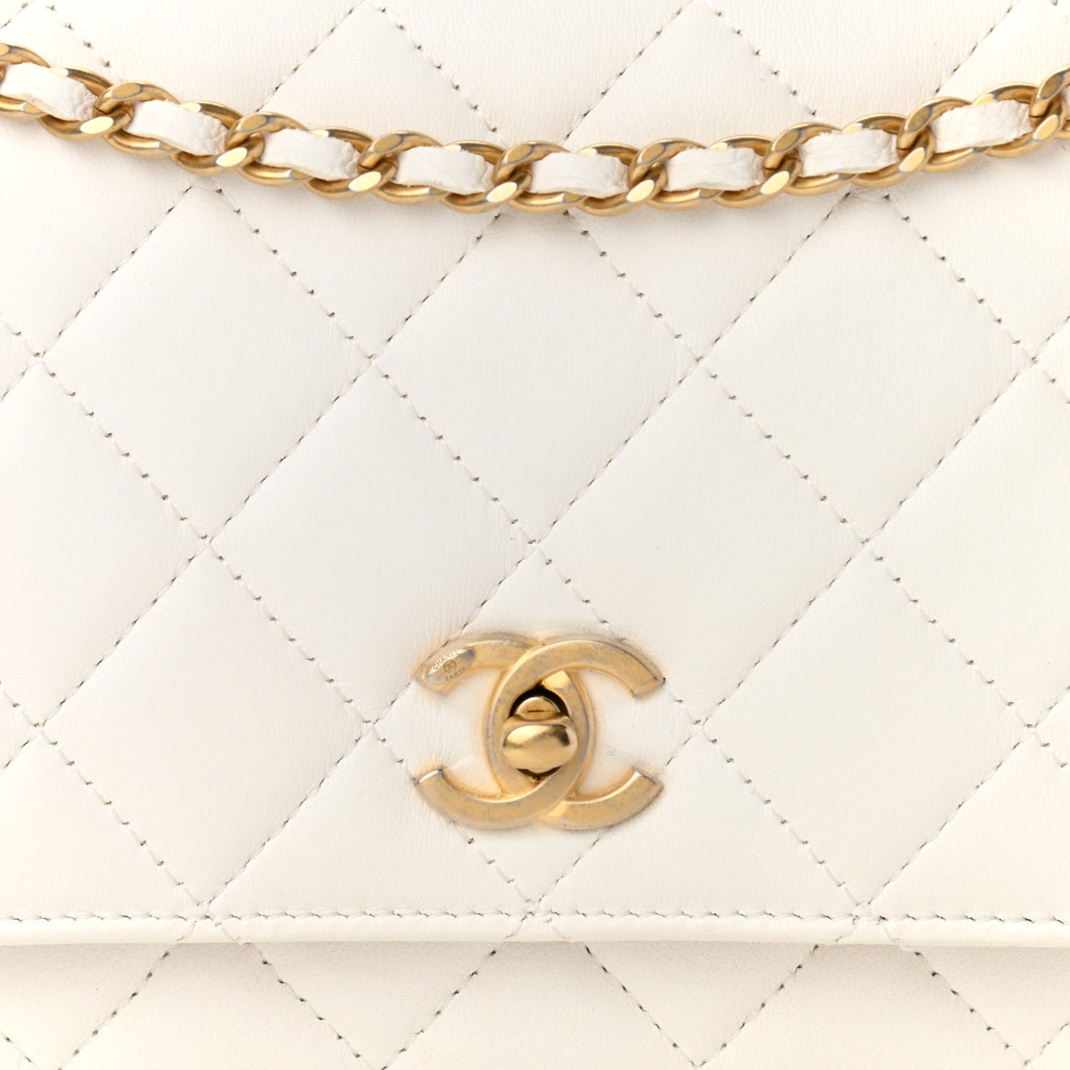 Chanel Lambskin Quilted CC Pearl Crush Wallet on Chain WOC White 16 of 23