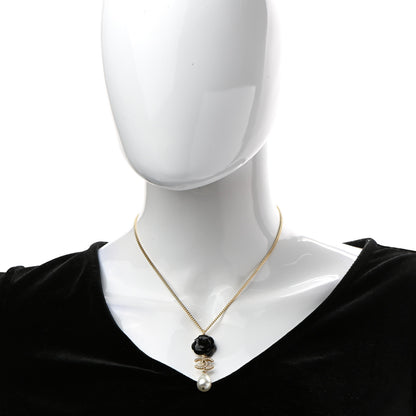Chanel Enamel Crystal Pearl CC Camellia Necklace Gold Black 1 of 5