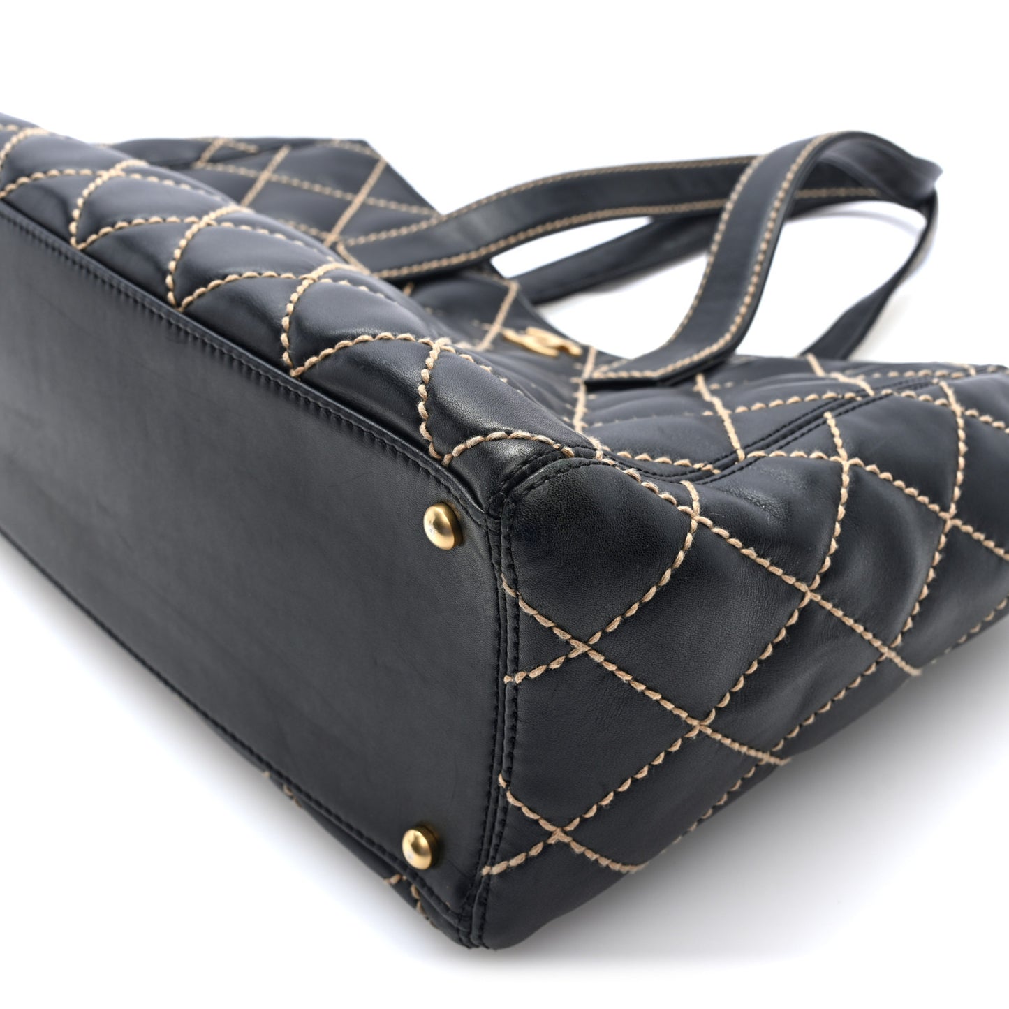 Calfskin Wild Stitch Large Tote Black