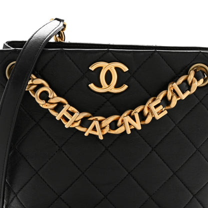 Chanel Lambskin Quilted Chaine Lettre Small Bucket Bag Black 8 of 14