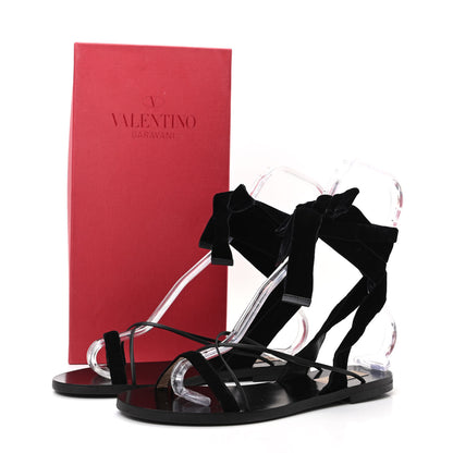 Valentino Garavani Velvet Lace Up Flat Sandals 37 Black 8 of 8
