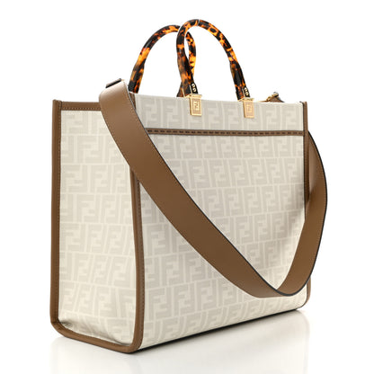 Fendi Glazed Fabric Plexiglass FF Logo Bikini Girls Medium Fendi Sunshine Shopper Tote Bianco Perla Multicolor Miele Scuro 3 of 9