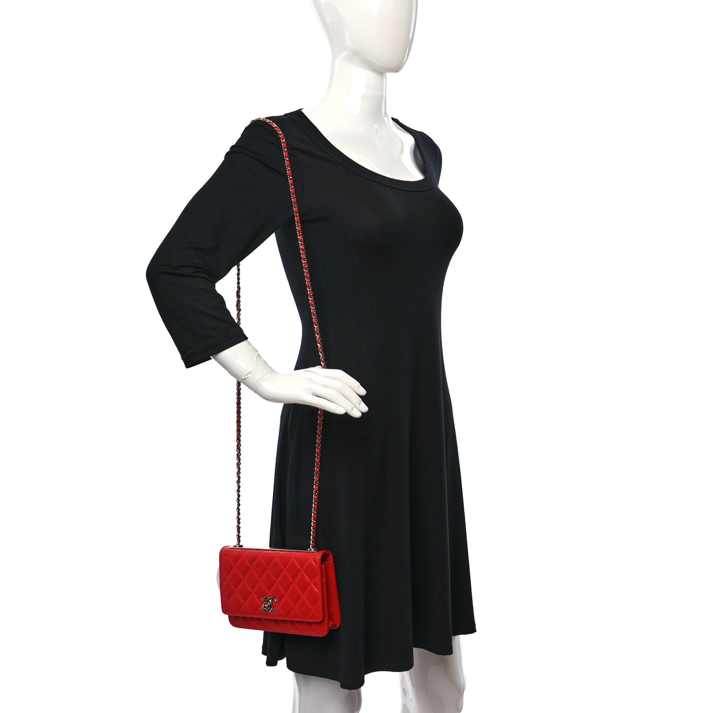 Lambskin Quilted Trendy CC Wallet On Chain WOC Red