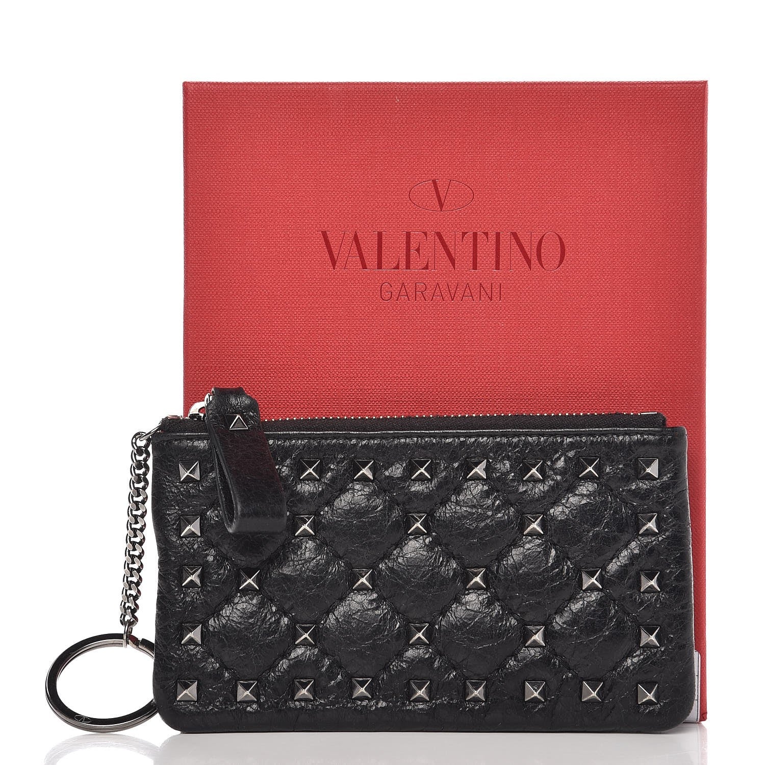 Valentino Garavani Craquele Nappa Rockstud Spike Key Pouch Black 8 of 8