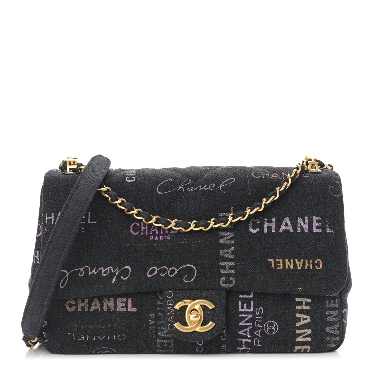 Denim Quilted Denim Mood Large Flap Black Multicolor