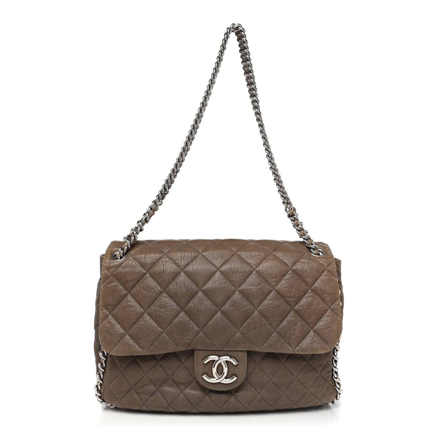 Washed Lambskin Quilted Maxi Chain Around Flap Taupe