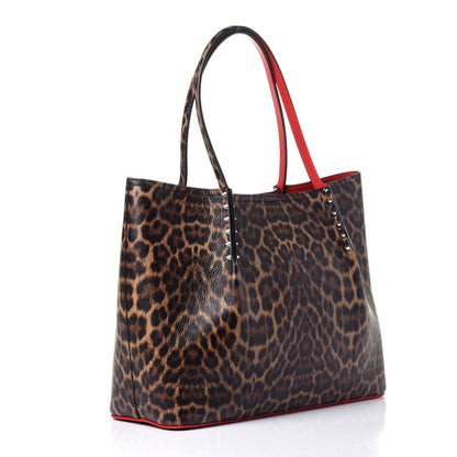 Christian Louboutin Calfskin Empire Leopard Print Spiked Large Cabarock Shopper Tote Brown 2 of 8