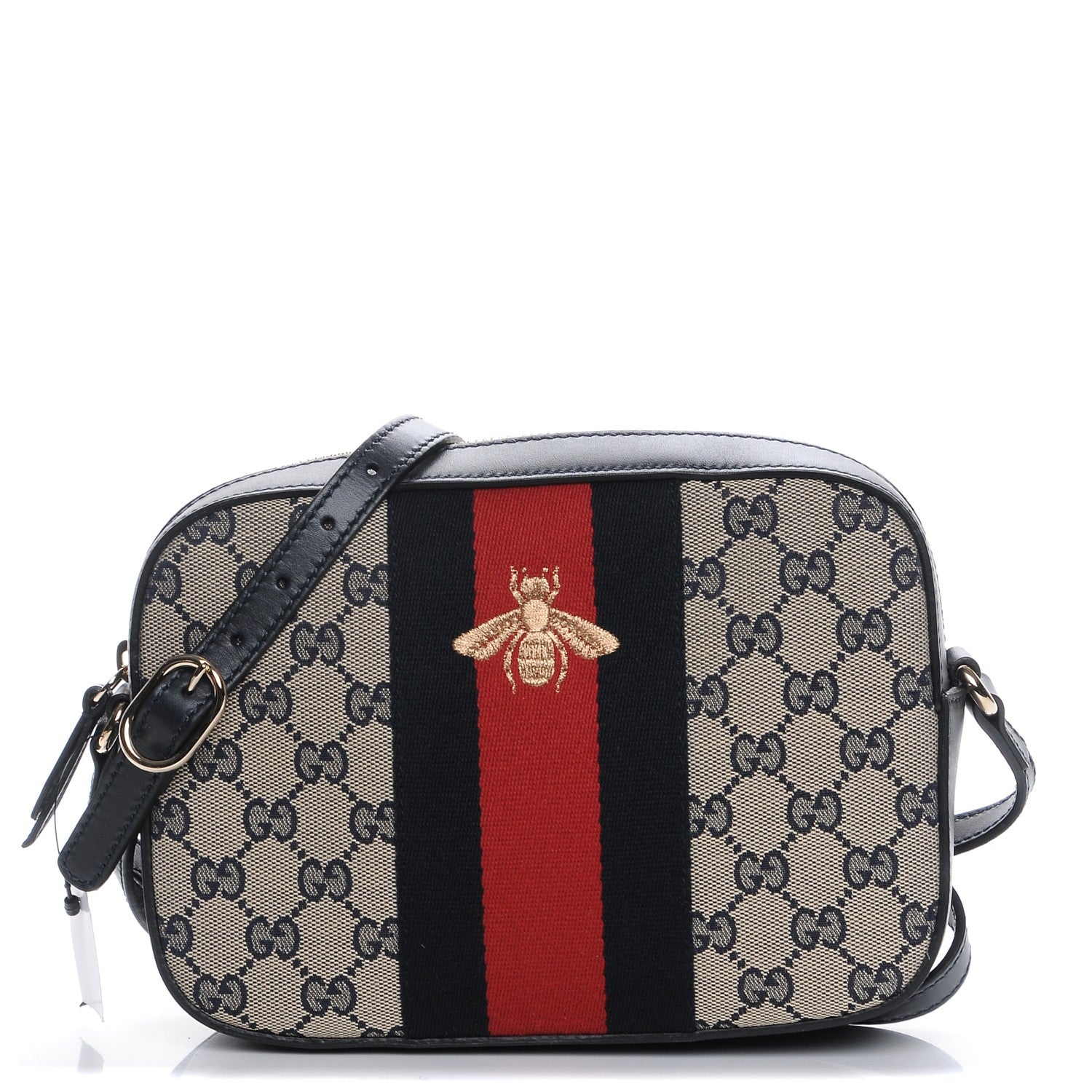 Gucci Monogram Web Small Webby Bee Shoulder Bag Beige Blue 1 of 8