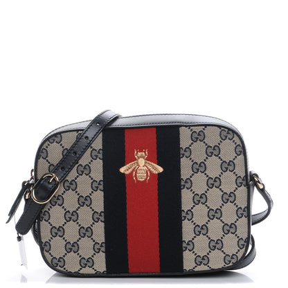 Gucci Monogram Web Small Webby Bee Shoulder Bag Beige Blue 1 of 8