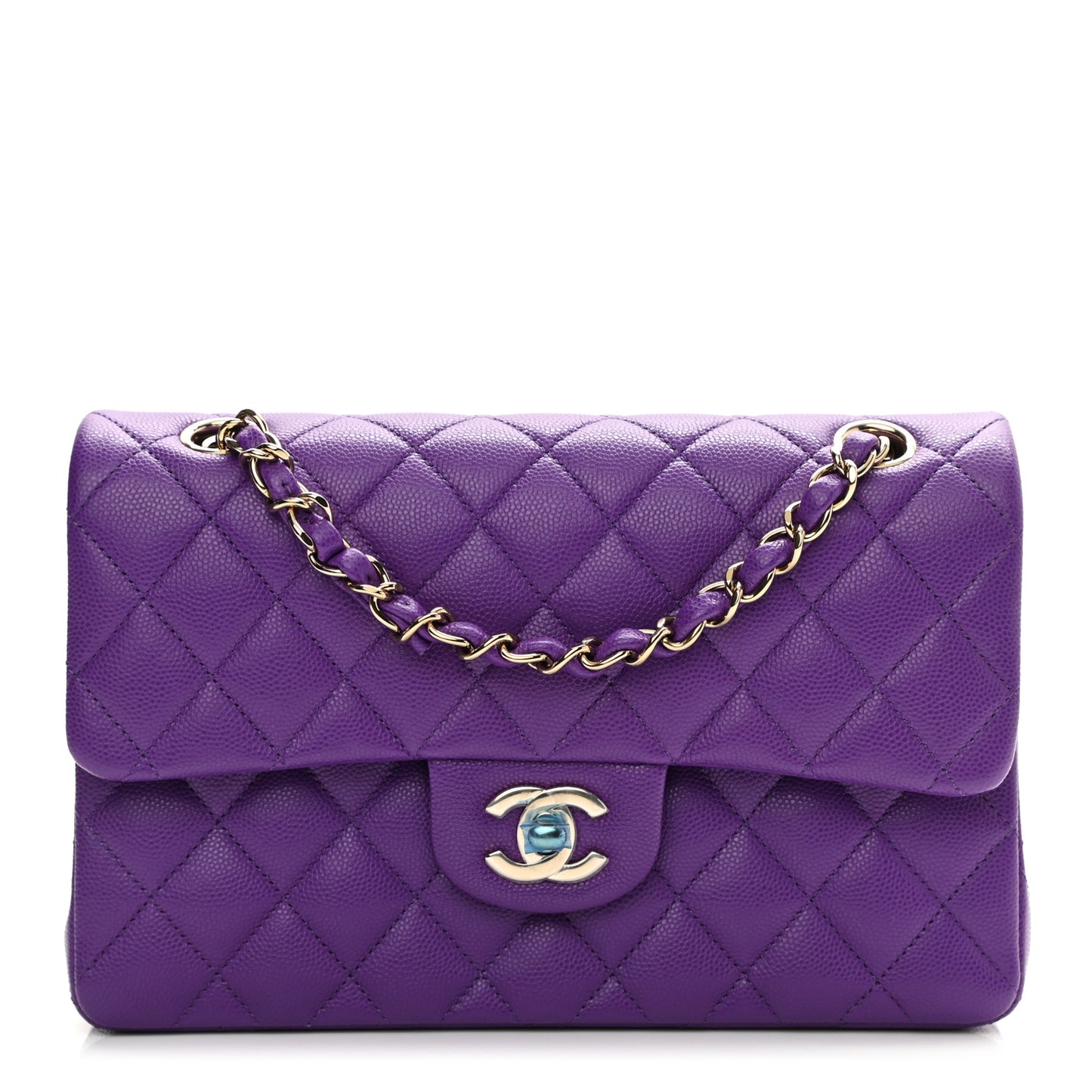 Caviar Quilted Small Double Flap Dark Purple