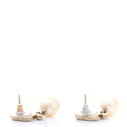 Chanel Pearl Enamel CC Drop Earrings Black Gold 3 of 5