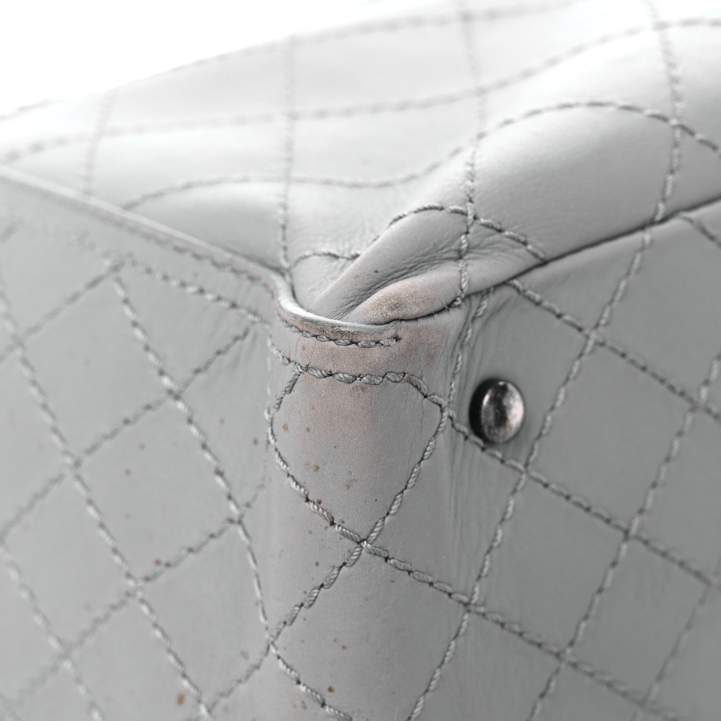 Grained Calfskin Small CC Pocket Tote Grey