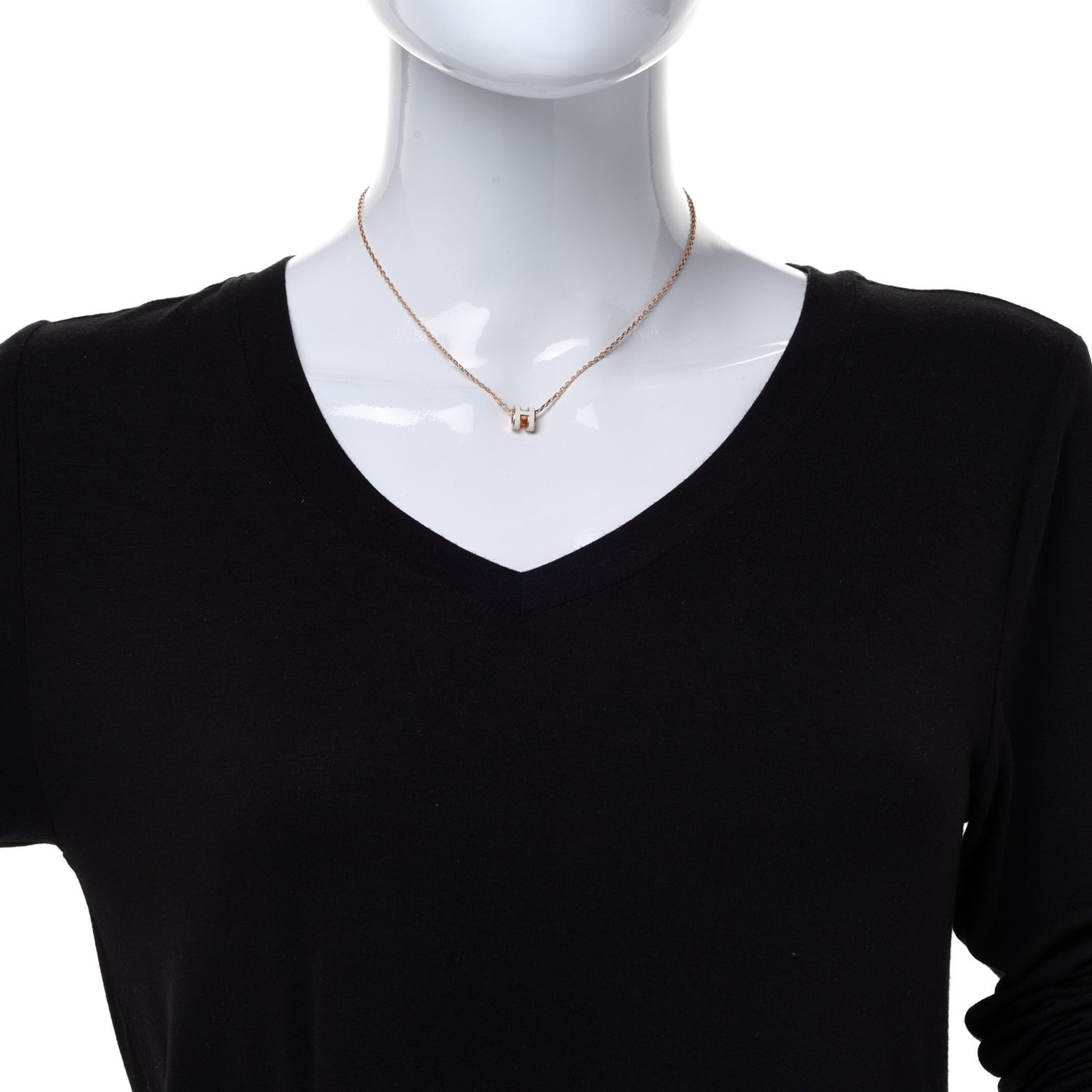 Lacquered Rose Gold Mini Pop H Pendant Necklace White