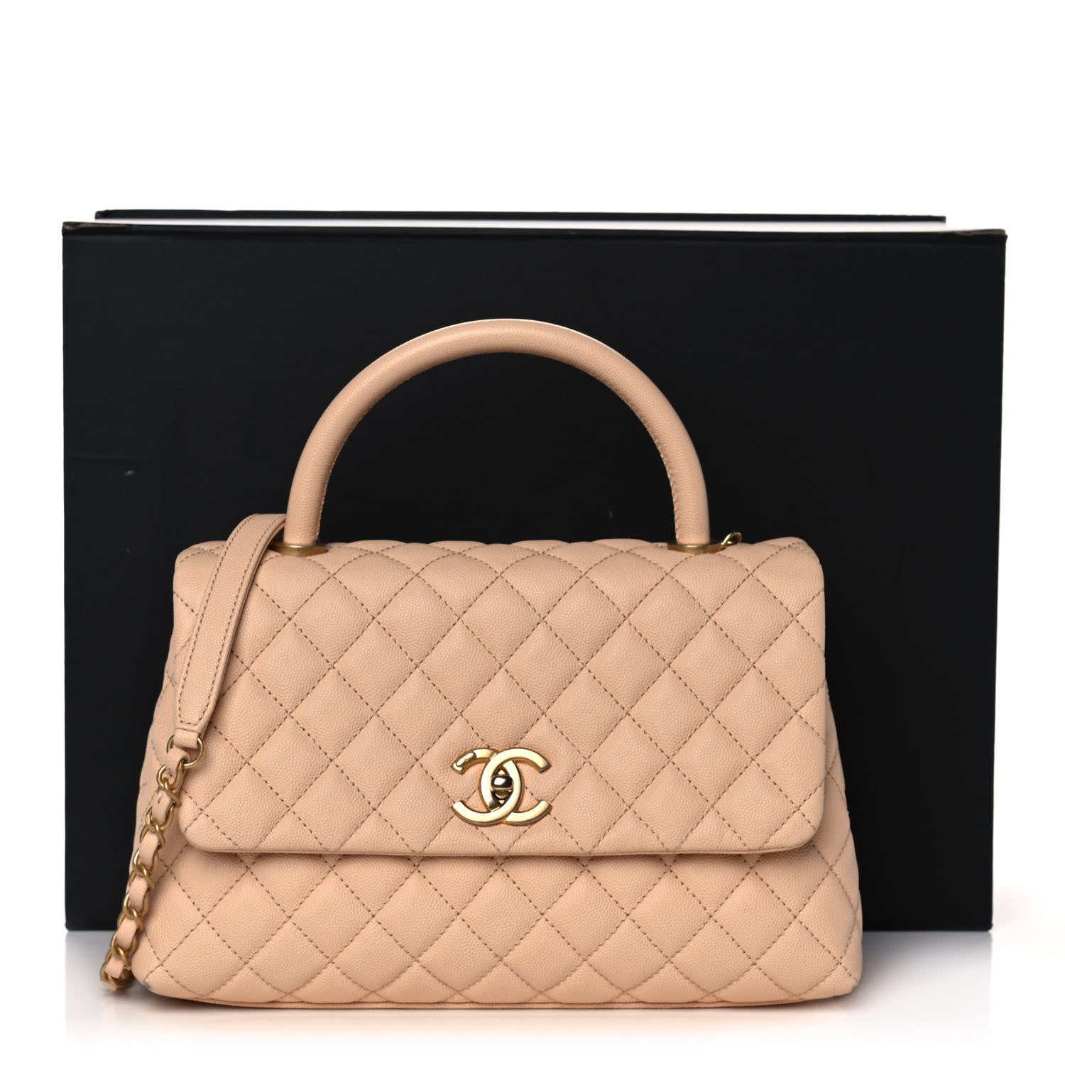 Chanel Caviar Quilted Small Coco Handle Flap Beige 12 of 12