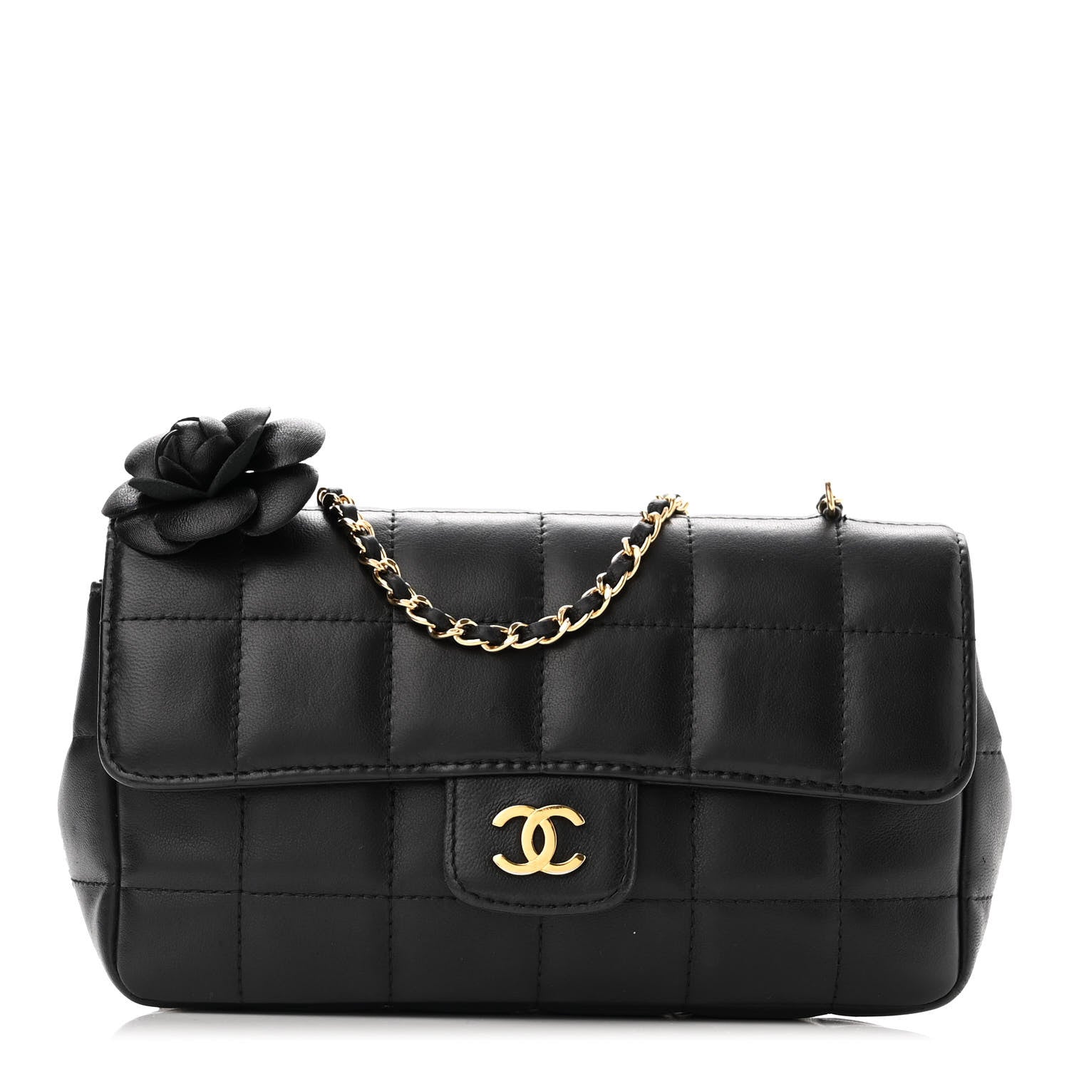 Chanel Lambskin Quilted Mini Chocolate Bar Camellia Flap Black 1 of 11