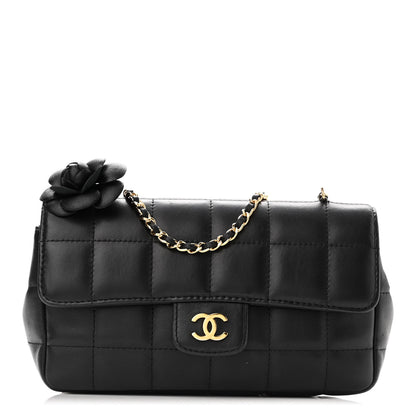 Chanel Lambskin Quilted Mini Chocolate Bar Camellia Flap Black 1 of 11