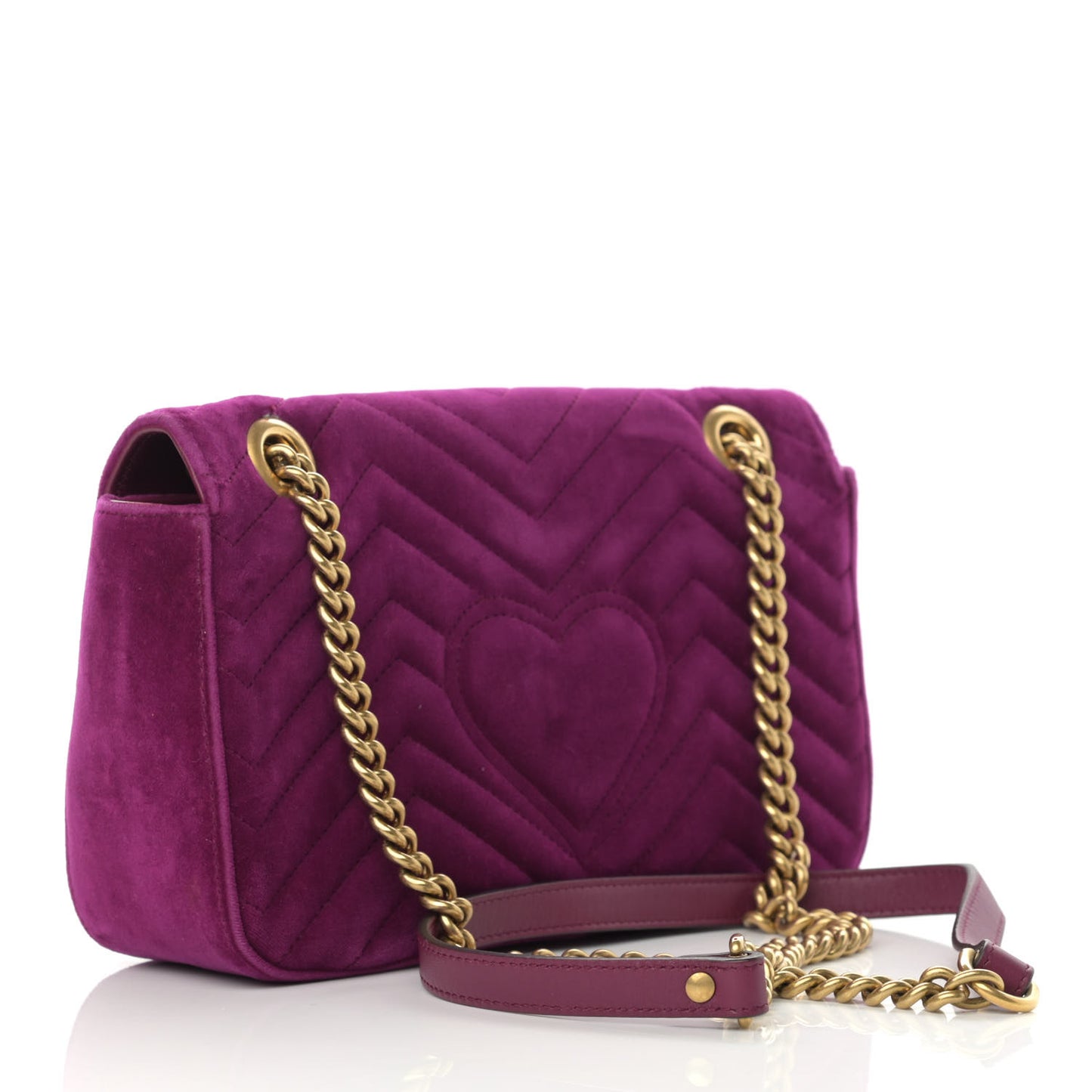 Velvet Matelasse Small GG Marmont Shoulder Bag Fuchsia Violet Cyclamen