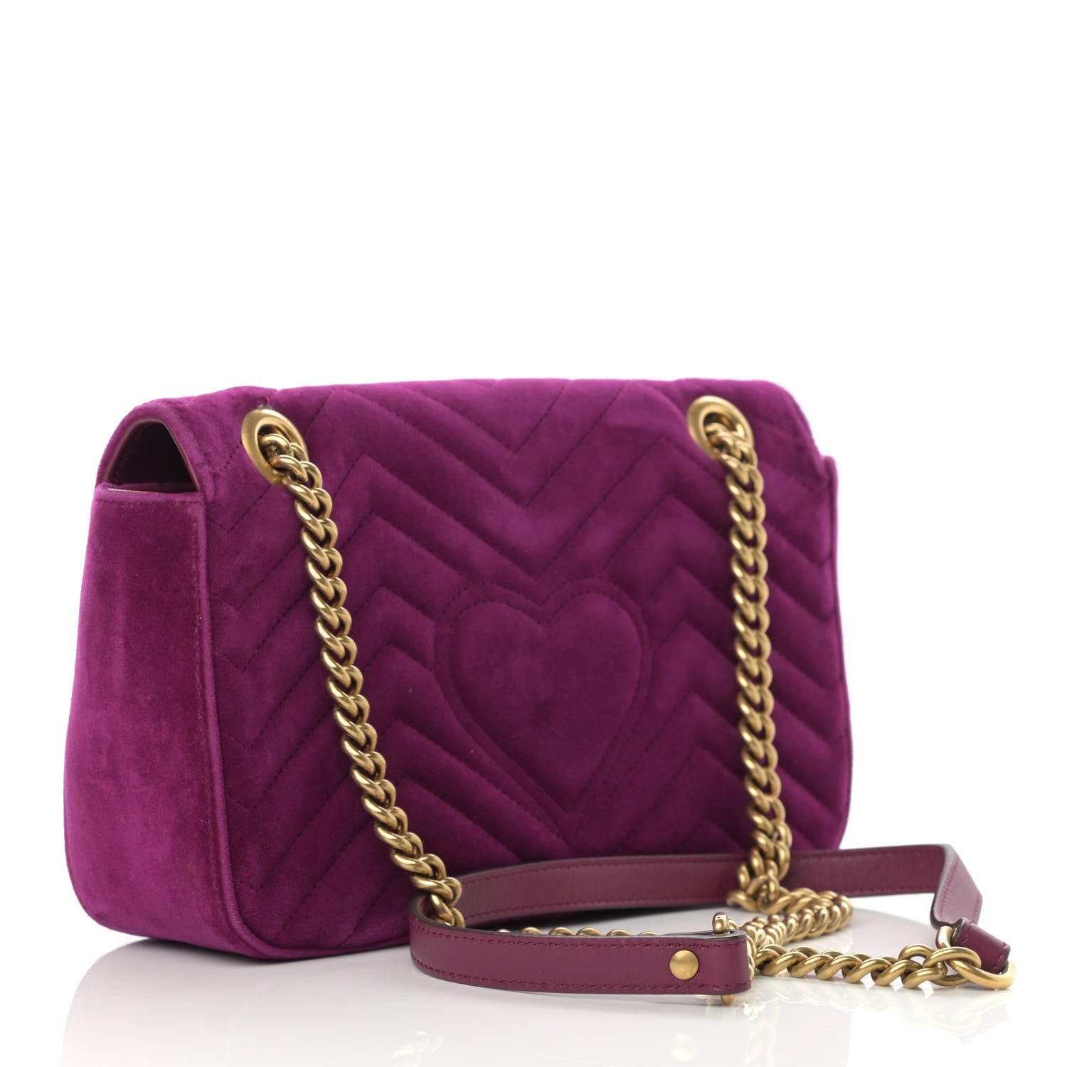 Gucci Velvet Matelasse Small GG Marmont Shoulder Bag Fuchsia Violet Cyclamen 3 of 17