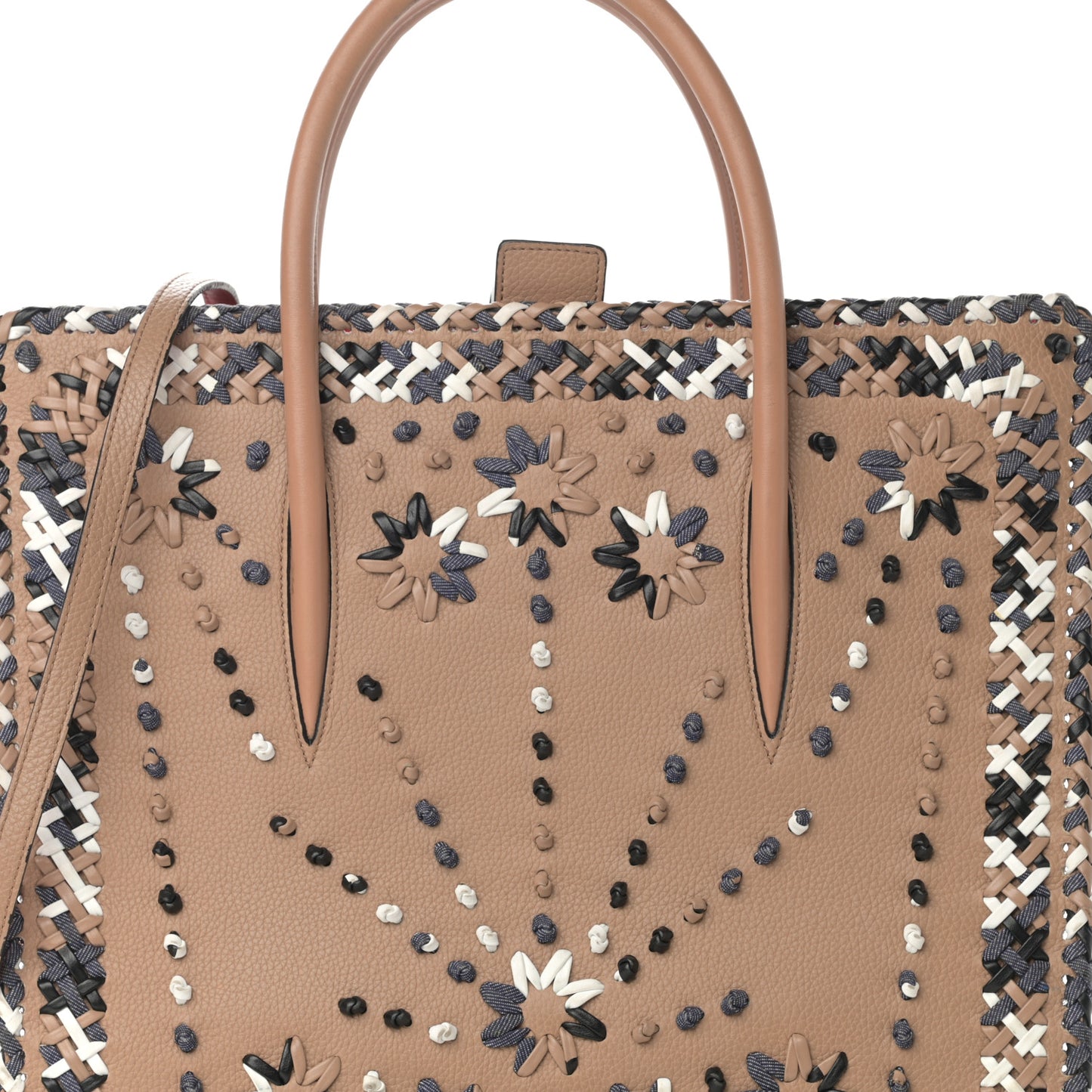 Calfskin Mexinodo Beaded Studded Triple Gusset Large Paloma Beige Blue