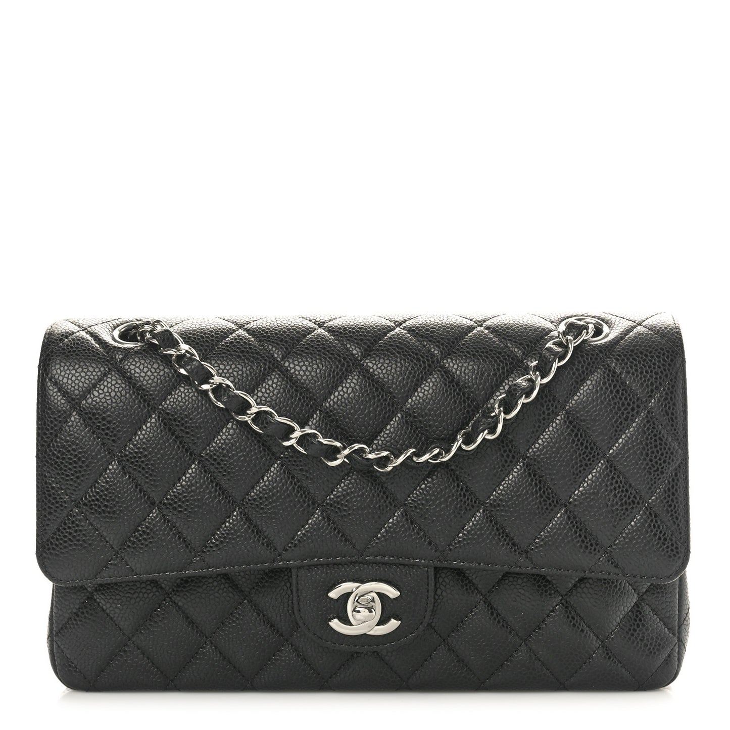 Caviar Quilted Medium Double Flap Black