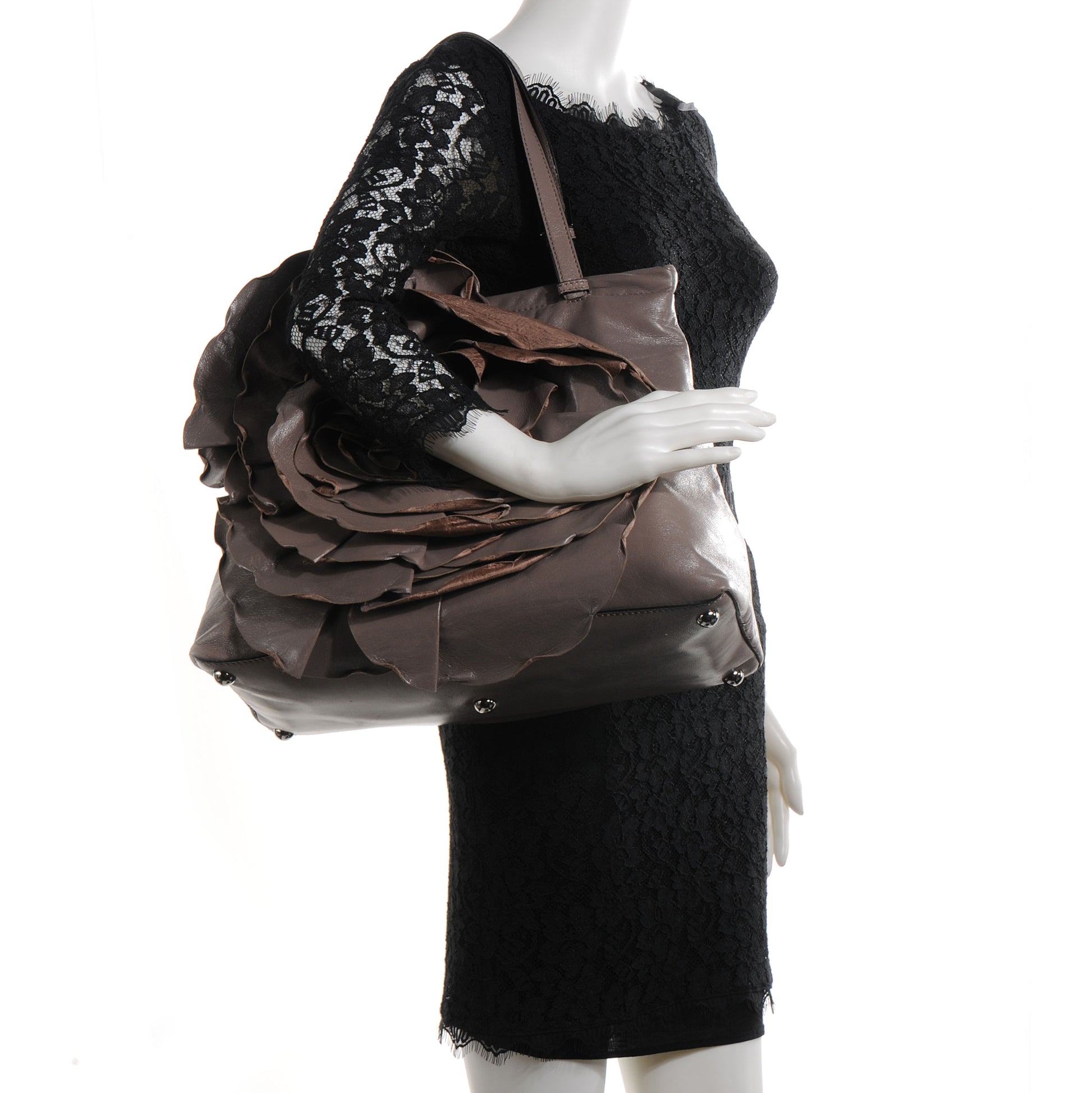 Valentino Garavani Nappa Raised Rose Petalee Tote Grey 2 of 8