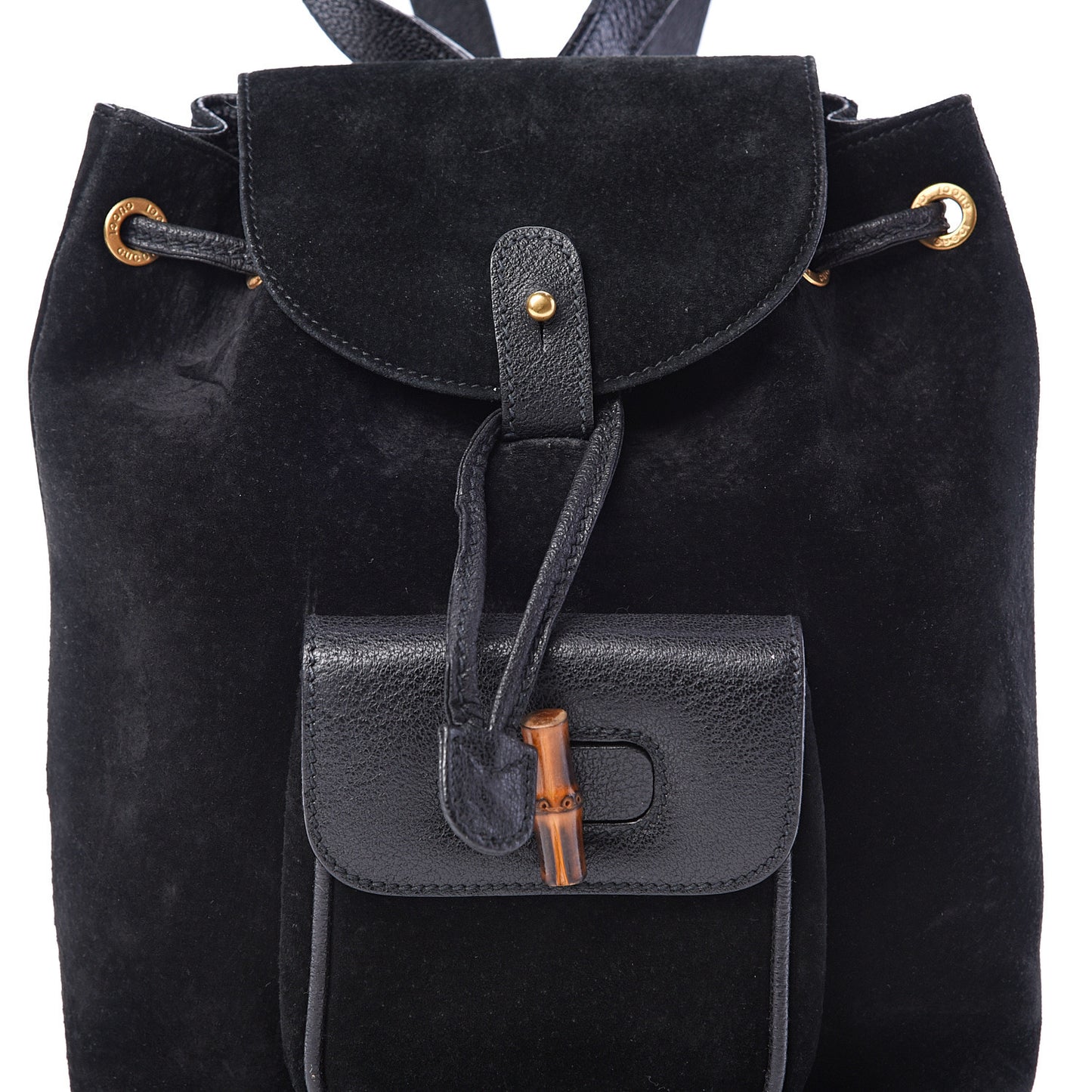 Calfskin Suede Bamboo Backpack Black