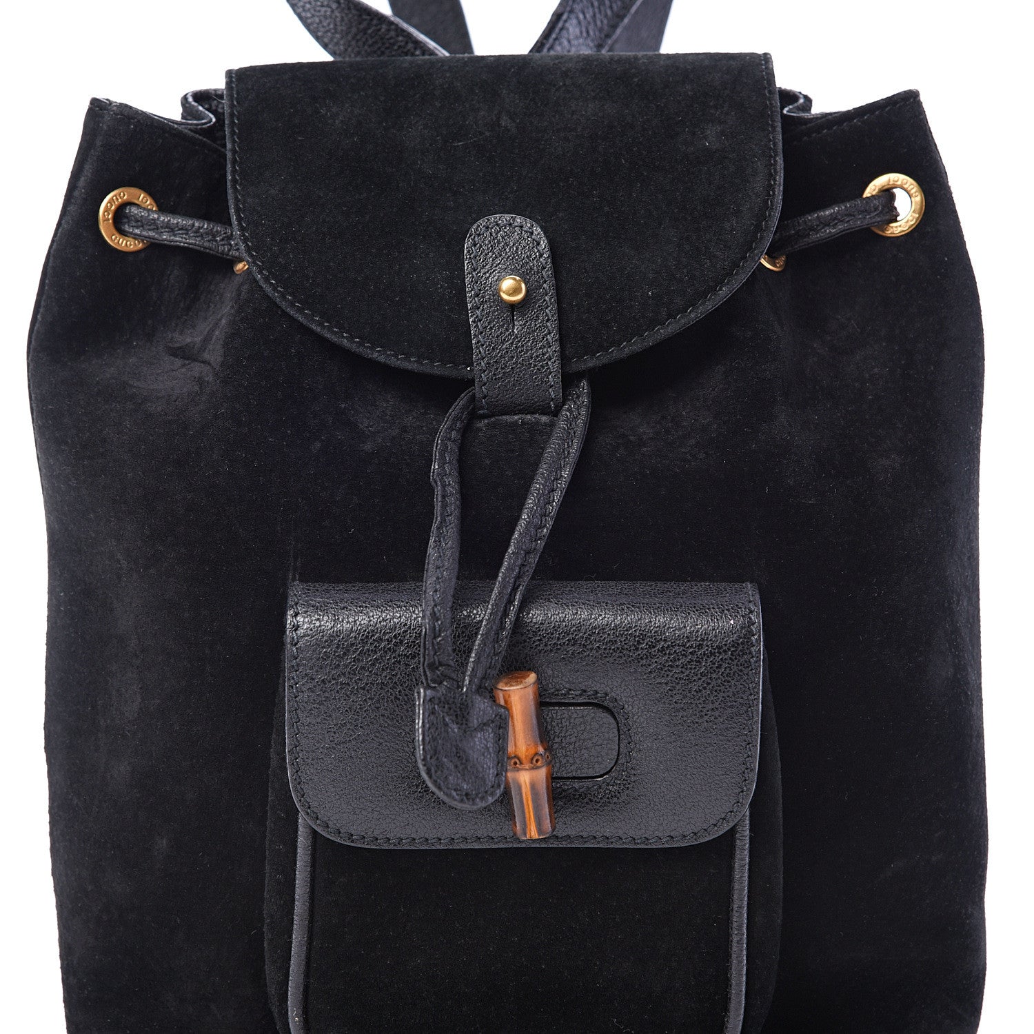 Gucci Calfskin Suede Bamboo Backpack Black 6 of 10