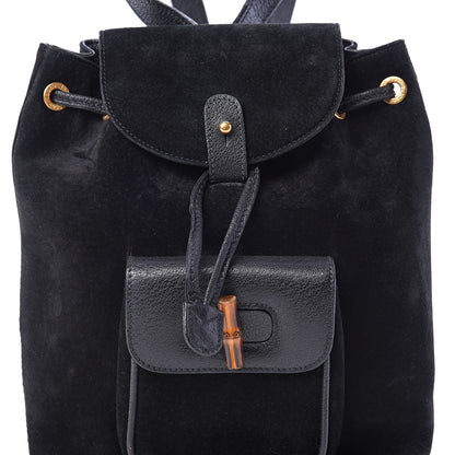Gucci Calfskin Suede Bamboo Backpack Black 6 of 10