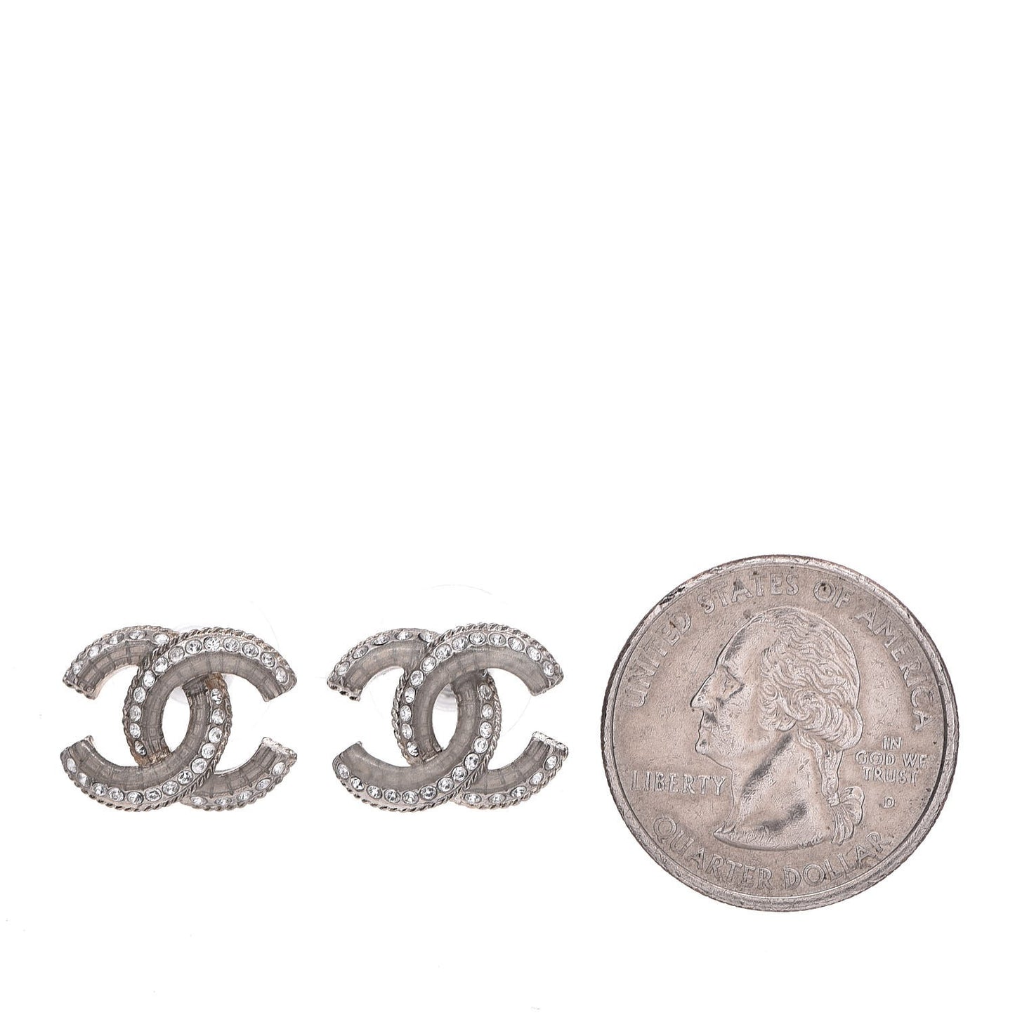 Enamel Crystal CC Earrings Silver