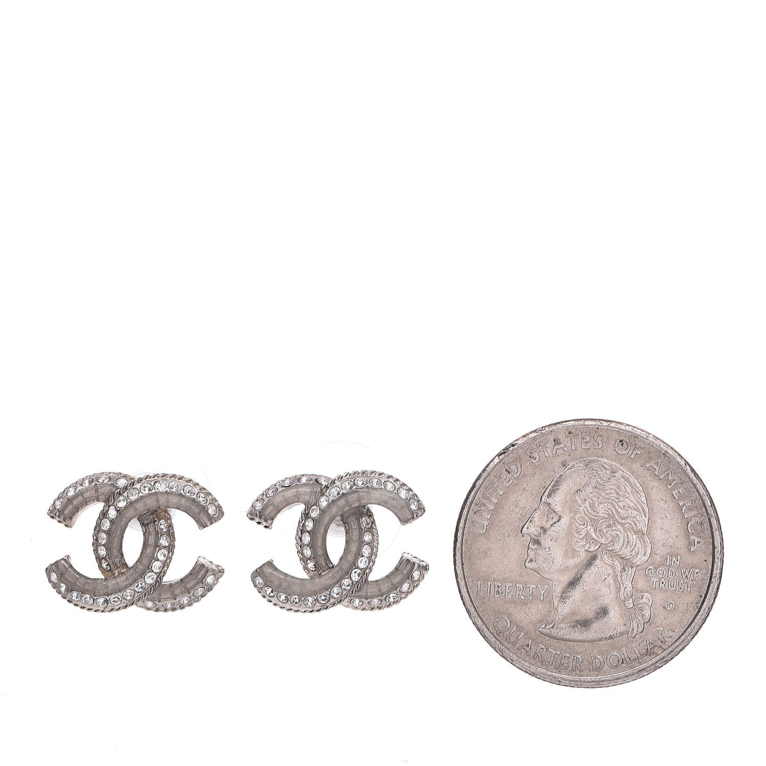 Chanel Enamel Crystal CC Earrings Silver 2 of 5