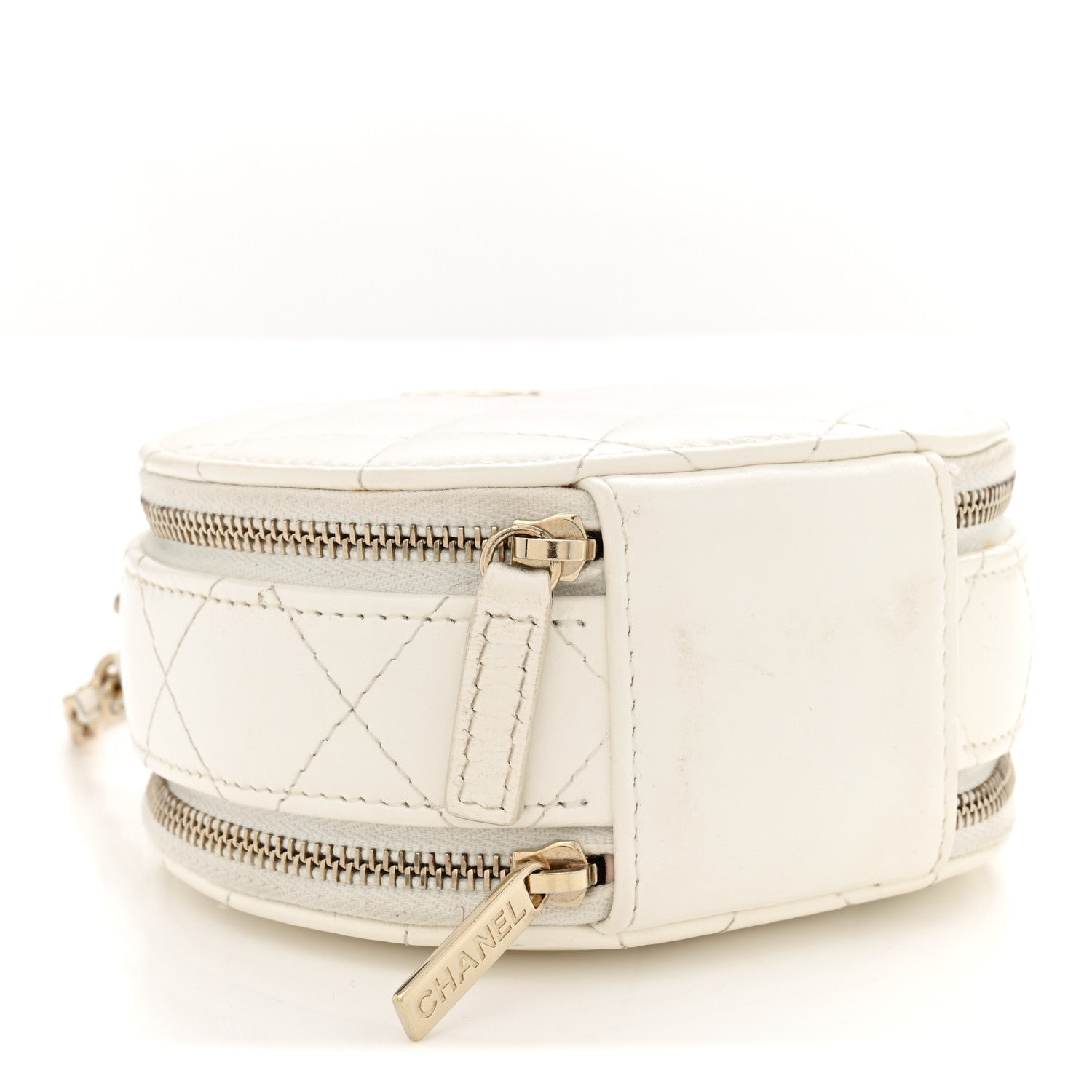 Chanel Lambskin Quilted Round Handle With Care Vanity With Chain White 4 of 11
