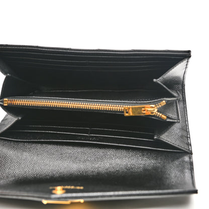 Saint Laurent Grain De Poudre Matelasse Chevron Monogram Flap Wallet Black 5 of 7