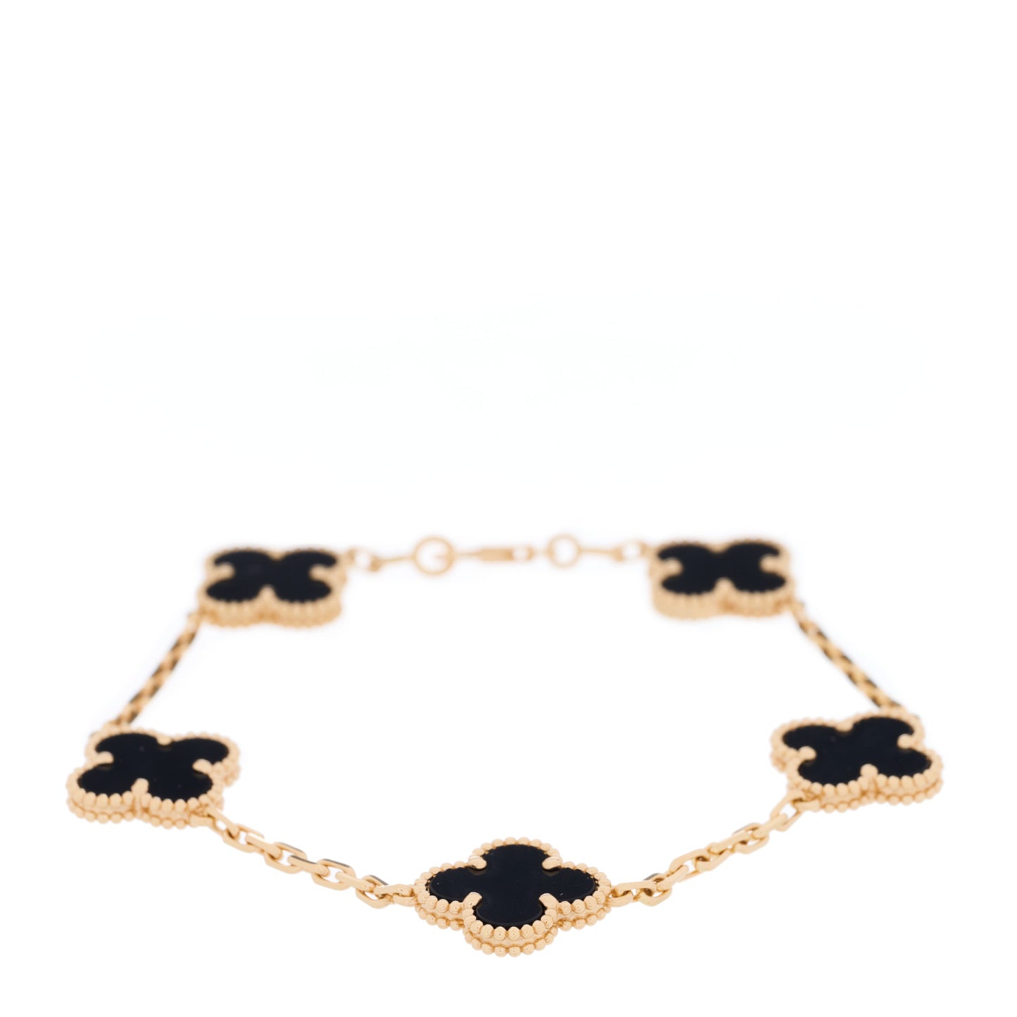 18K Yellow Gold Black Onyx 5 Motifs Vintage Alhambra Bracelet