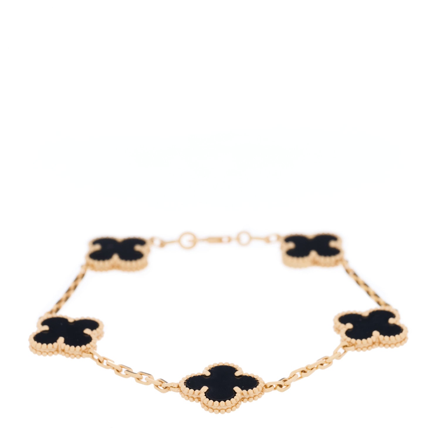 Van Cleef & Arpels 18K Yellow Gold Black Onyx 5 Motifs Vintage Alhambra Bracelet 1 of 3