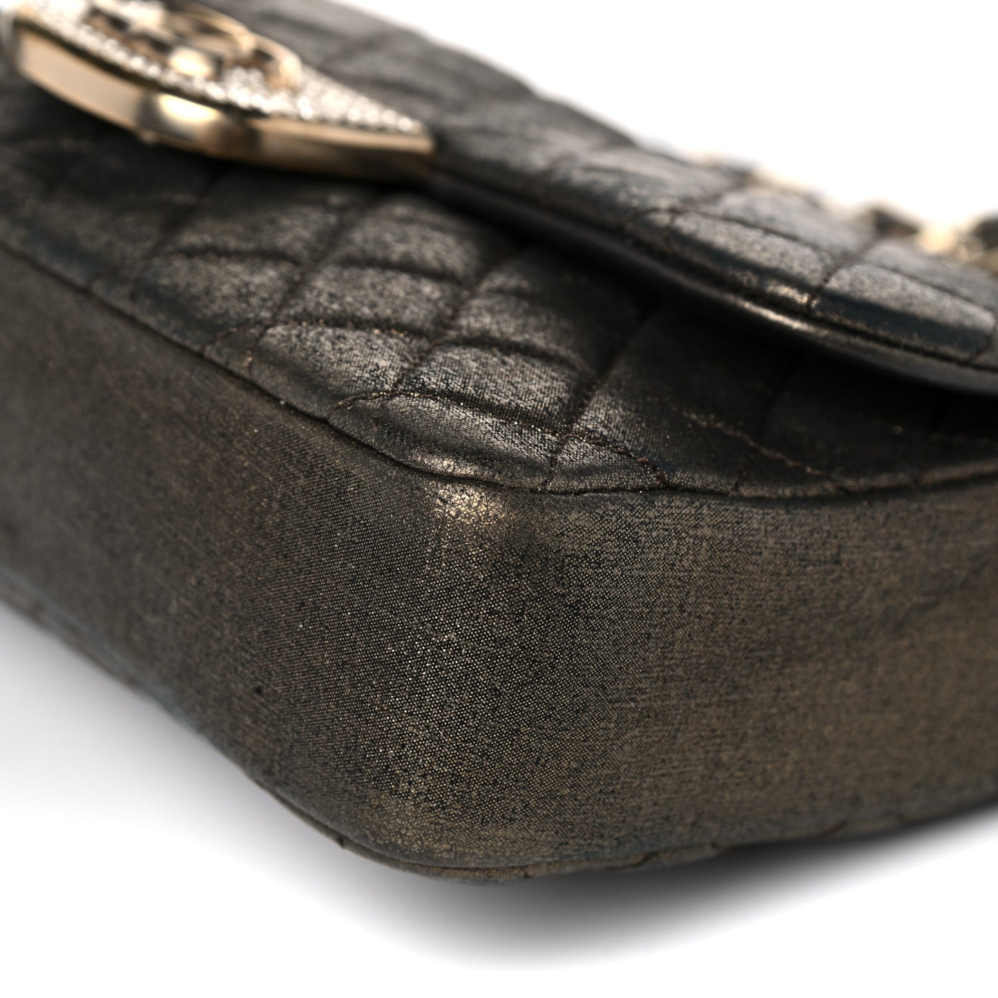 Iridescent Calfskin Quilted Crystal Mini Rectangular Flap Black Gold