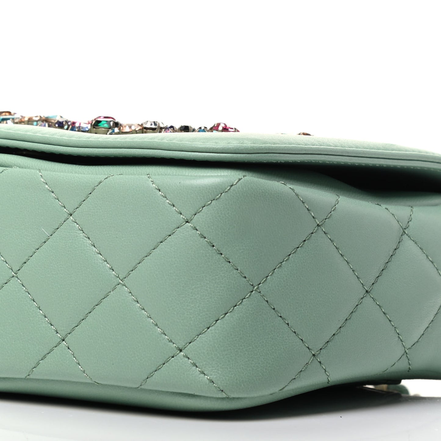 Lambskin Calfskin Quilted Strass Mania Mini Square Flap Light Green