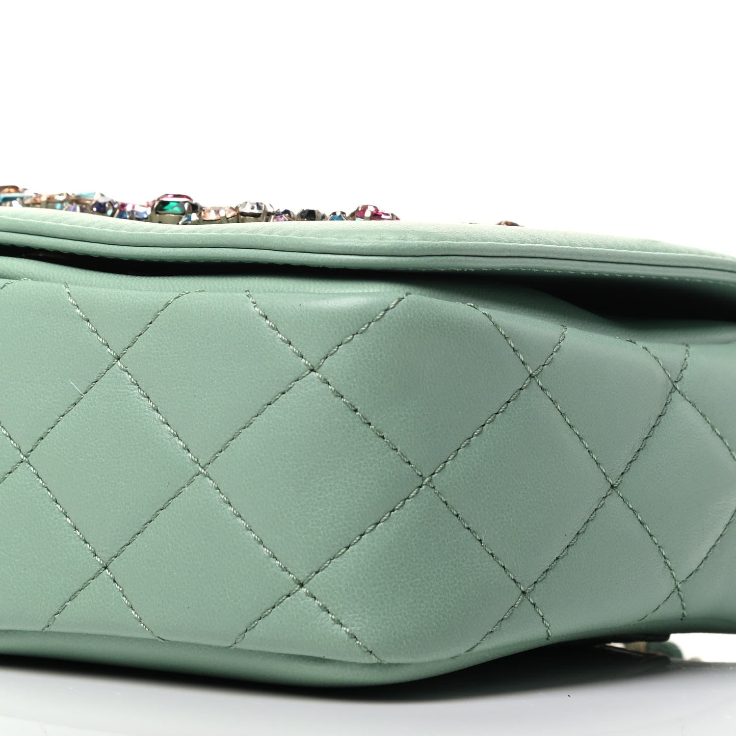 Chanel Lambskin Calfskin Quilted Strass Mania Mini Square Flap Light Green 9 of 9