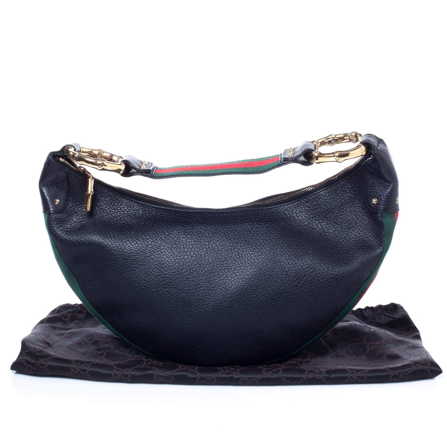 Gucci Pebbled Calfskin Web Bamboo Ring Hobo Black 9 of 9