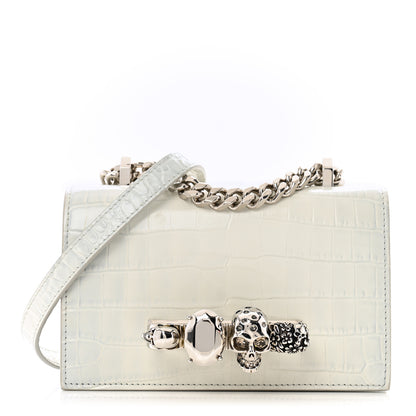 Alexander McQueen Calfskin Shiny Crocodile Embossed Mini Ombrè Jeweled Satchel Ivory Grey 1 of 12