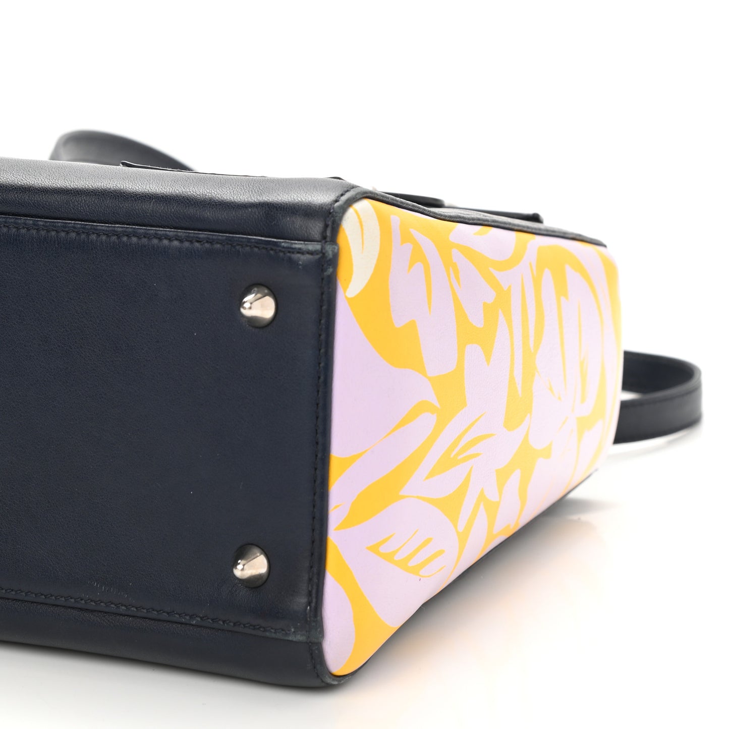 Calfskin Flower Printed Medium Lady Dior Navy Multicolor